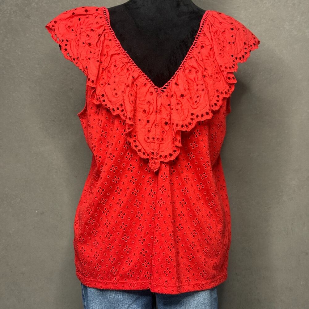 LOFT Orange Eyelet Flutter Sleeve Blouse Large Embroidered